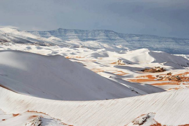 Зимнее чудо: снегопад в пустыне Сахара